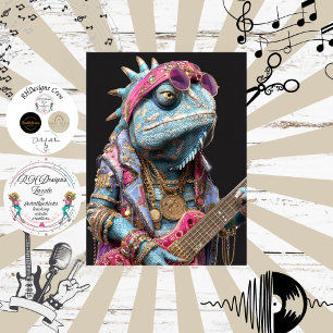 Papel De Seda Camaleón Rockstar Decoupage Banda Funk Plumas Pela