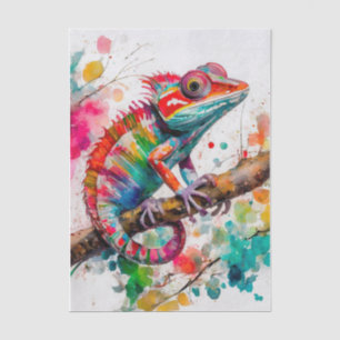 Papel De Seda Camaleón Vibrante de Acuarela – Arte del Arcoíris