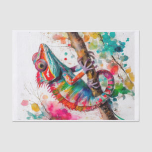 Papel De Seda Camaleón Vibrante de Acuarela – Arte del Arcoíris