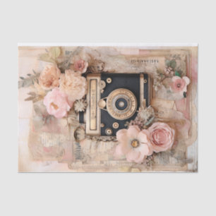Papel De Seda Cámara antigua y flores rosadas, Shabby Chic