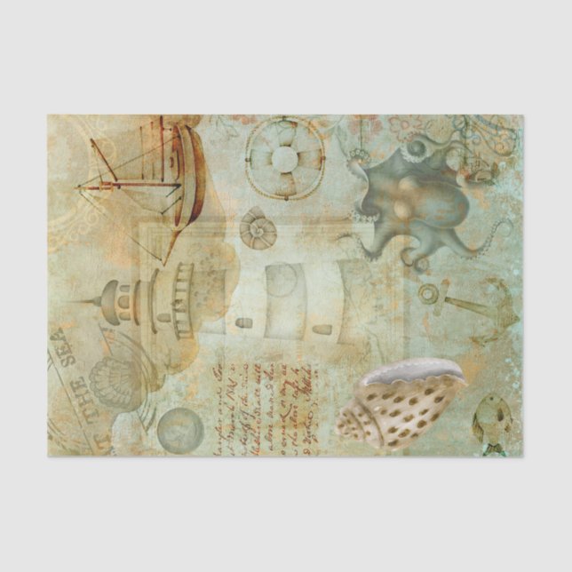 Papel De Seda Cámara de luz náutica Ocean Ship SeaShell Decoupag (Anverso)