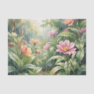 Papel De Seda Camelia Floral de Jardín Lluvioso Acuarela