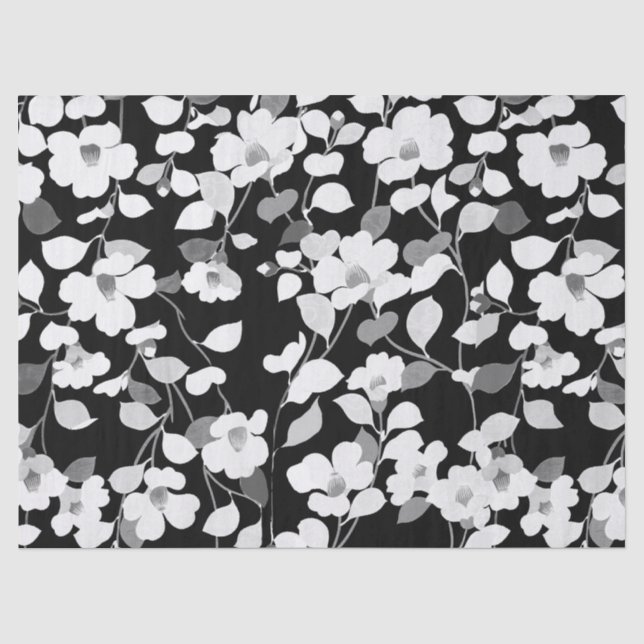 Papel De Seda CAMELIAS BLANCAS NEGRAS, DEJA Floral Oscura (Anverso)