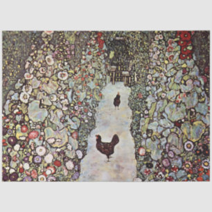 Papel De Seda Camino del jardín, gallo y gallinas por Gustav Kli