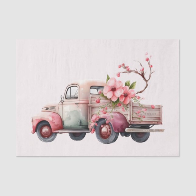 Papel De Seda Camión de granjero de cosecha rosa (Anverso)