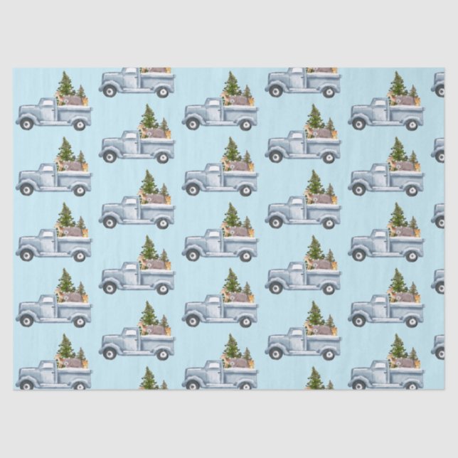 Papel De Seda Camión navidad con animales y pinos (Anverso)