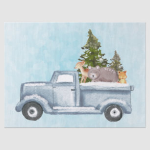 Papel De Seda Camión navidad con pinos y animales forestales