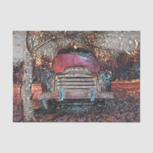 Papel De Seda Camión Retro Vintage Rojo Naranja Amarillo Rústico