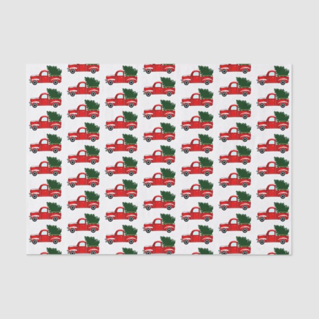 Papel De Seda Camión Rojo de Navidad Fiesta Navideña Rústica (Anverso)