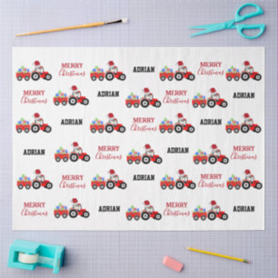 Papel De Seda Camión Tractor Rojo de Navidad con Nombre Personal