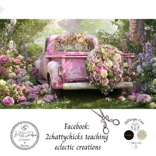 Papel De Seda Camión y flores de época rosadas y singulares