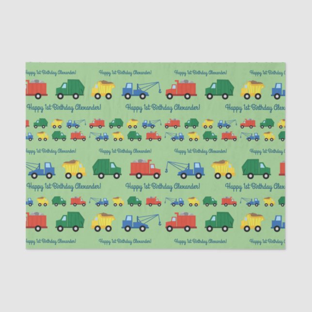 Papel De Seda Camiones Camiones Cute Primer Tema Fiesta de Cumpl (Anverso)