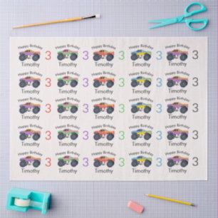 Papel De Seda Camionetas Monstruosas Nombre y Edad del Niño Cump
