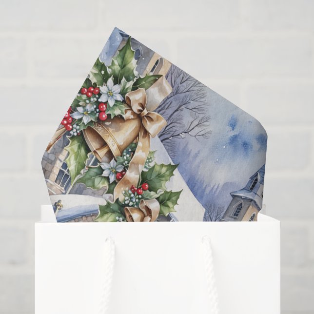 Papel De Seda Campanas doradas del día de Navidad (Bolsa de regalo)