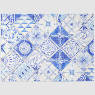 Papel De Seda Campesina Blue Diamond Tile Wood Decoupage 2