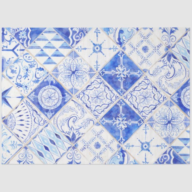 Papel De Seda Campesina Blue Diamond Tile Wood Decoupage 2 (Anverso)
