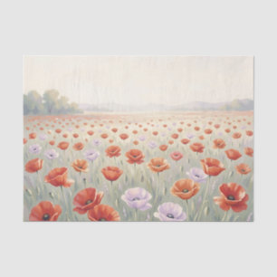 Papel De Seda Campo de Amapolas Rojas Prado de Flores Silvestres