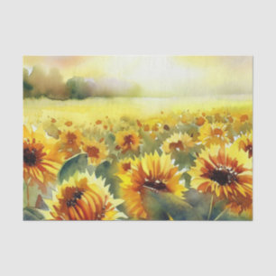 Papel De Seda Campo de flores-acuarela girasol (A)