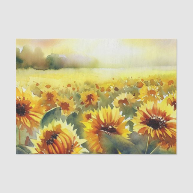 Papel De Seda Campo de flores-acuarela girasol (A) (Anverso)