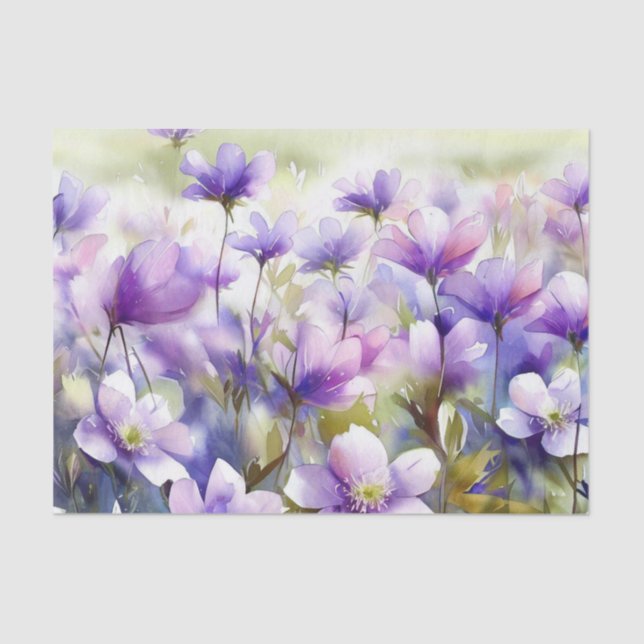 Papel De Seda Campo de Flores-Clematis (A) Acuarela (Anverso)
