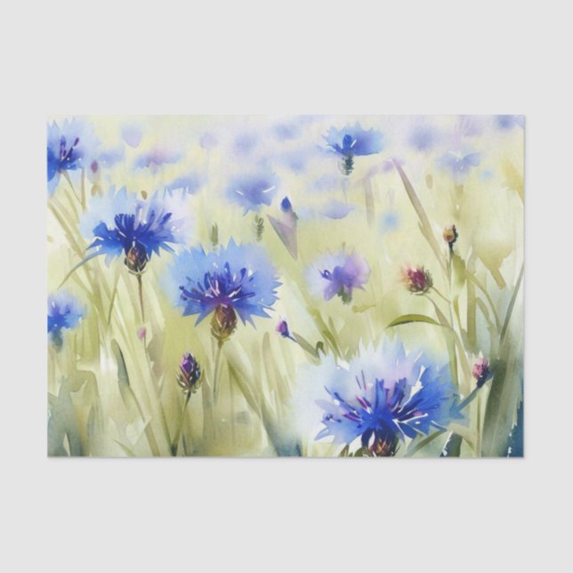 Papel De Seda Campo de flores-Cornflower (A) Acuarela (Anverso)