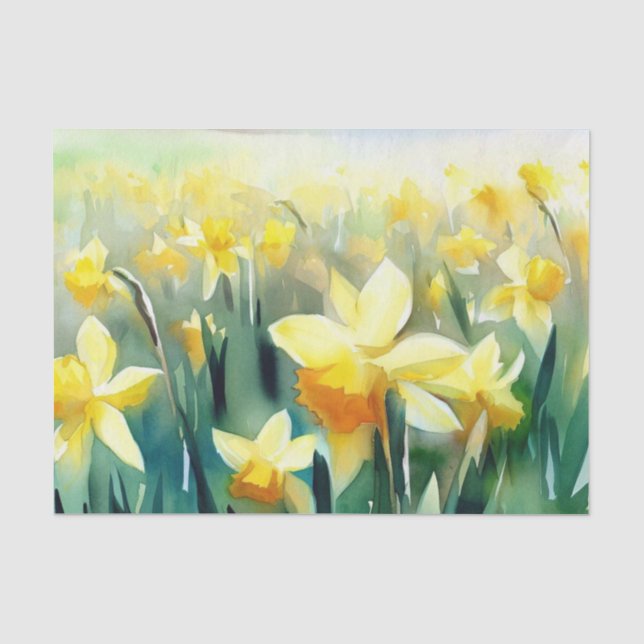 Papel De Seda Campo de flores-Daffodil (A) Acuarela (Anverso)