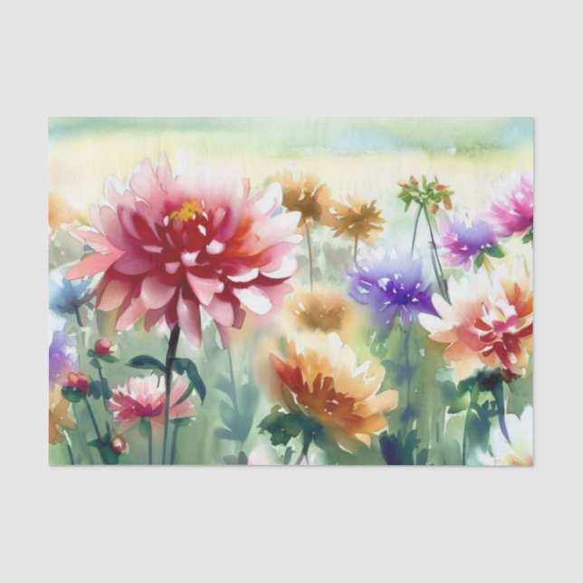 Papel De Seda Campo de flores-Dahlia (C) Acuarela (Anverso)