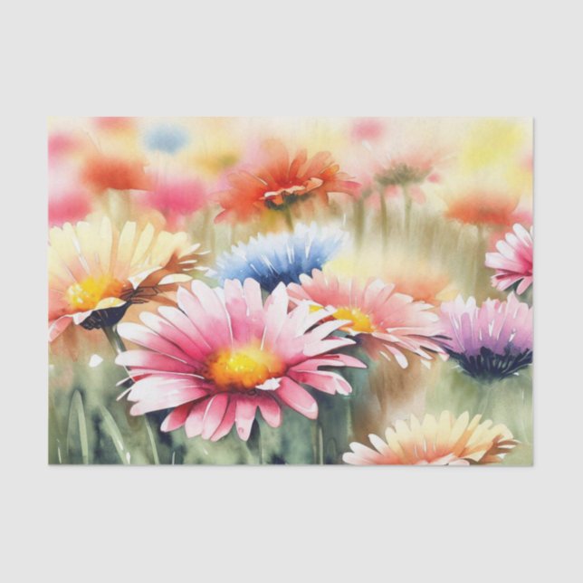 Papel De Seda Campo de flores-Gerbera Daisy (B) Acuarela (Anverso)