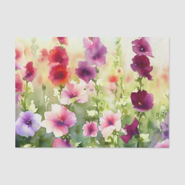 Papel De Seda Campo de Flores-Hollyhock (A) Acuarela (Anverso)