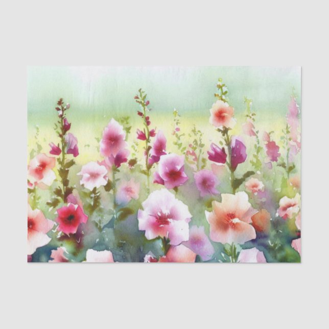 Papel De Seda Campo de flores-Hollyhock (B) Acuarela (Anverso)