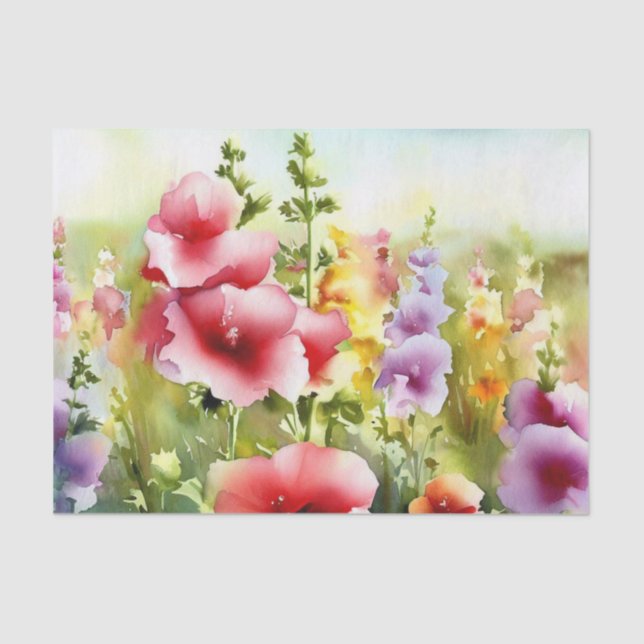 Papel De Seda Campo de flores-Hollyhock (C) Acuarela (Anverso)