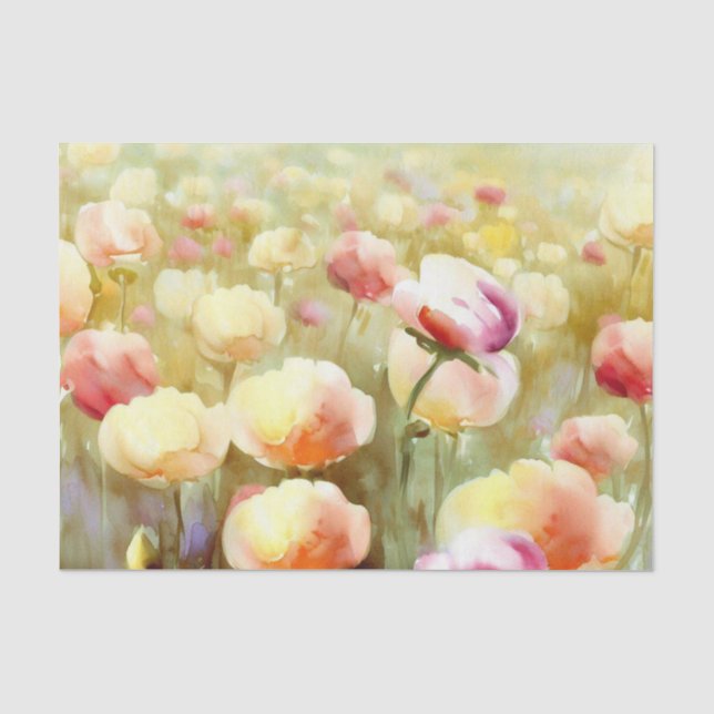 Papel De Seda Campo de flores-Ranunculus (D) Acuarela (Anverso)