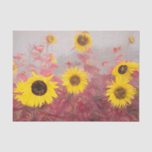 Papel De Seda Campo de Girasoles Amarillo Rosa Gris Arte Vintage