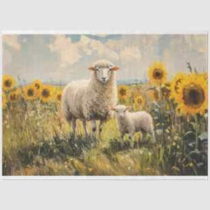 Papel De Seda Campo de Girasoles Decoupage de Ovejas y Corderos