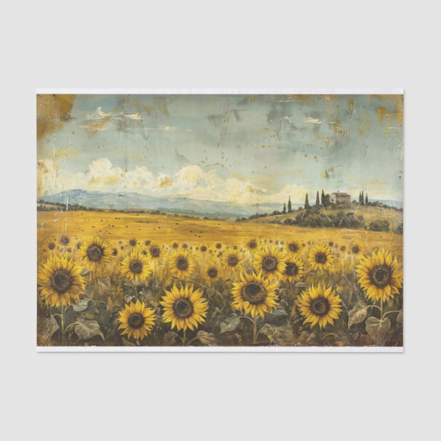 Papel De Seda Campo de Girasoles Rústicos Decoupage Desgastado (Anverso)
