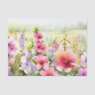 Papel De Seda Campo de las flores-Hollyhock (D) Acuarela
