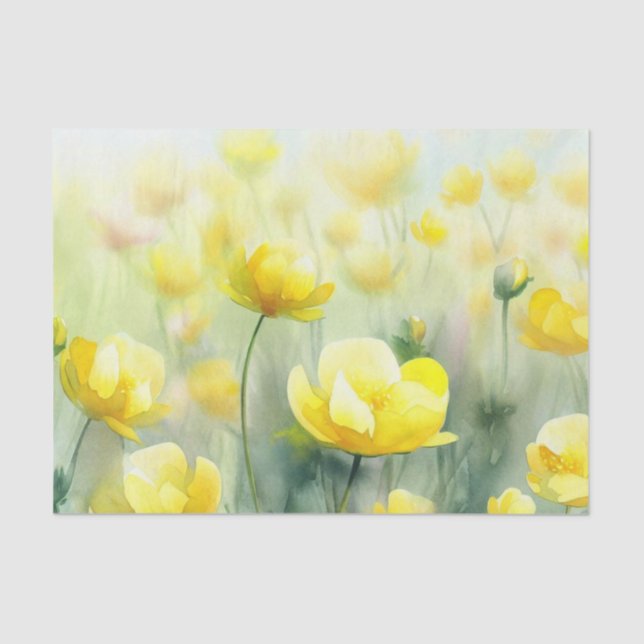 Papel De Seda Campo de las flores-mariposas (D) Acuarela (Anverso)
