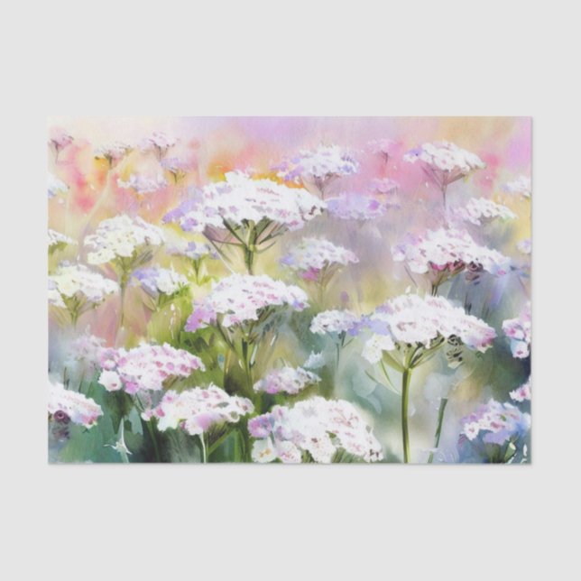 Papel De Seda Campo de las Flores-Yarrow (A) Acuarela (Anverso)