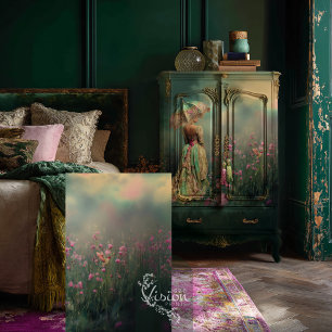 Papel De Seda Campo de sueños, verde oscuro, colibrí y floral
