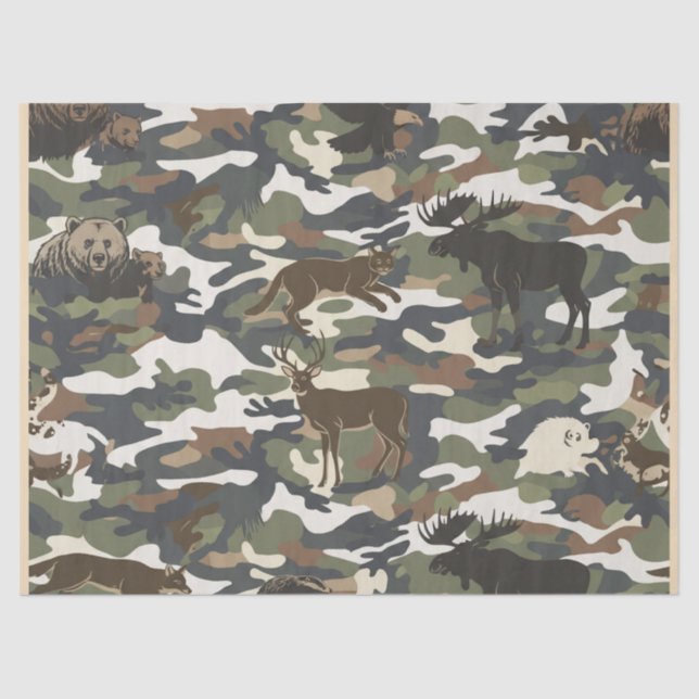 Papel De Seda Camuflaje de estilo acuarela con animales (Anverso)