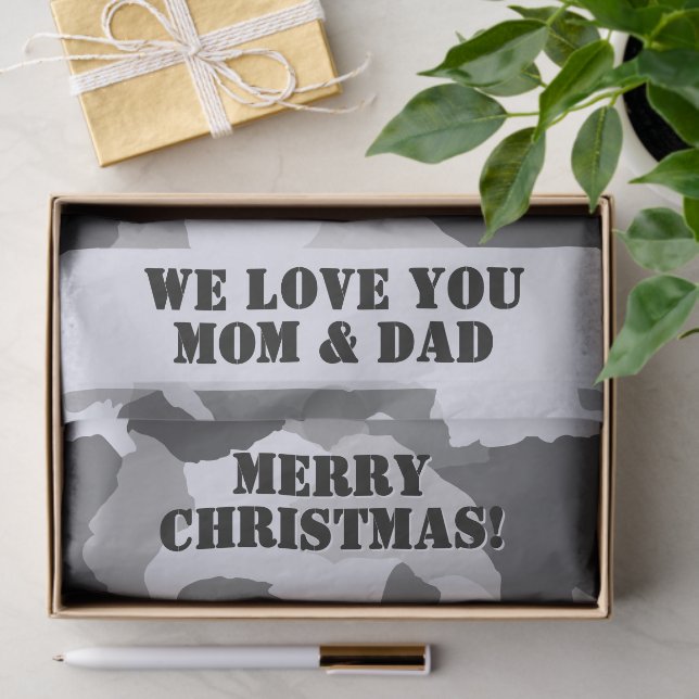 Papel De Seda Camuflaje de nieve gris blanco Feliz Navidad (Regalo )