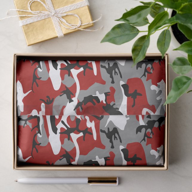 Papel De Seda Camuflaje rojo y gris, ejército (Regalo )