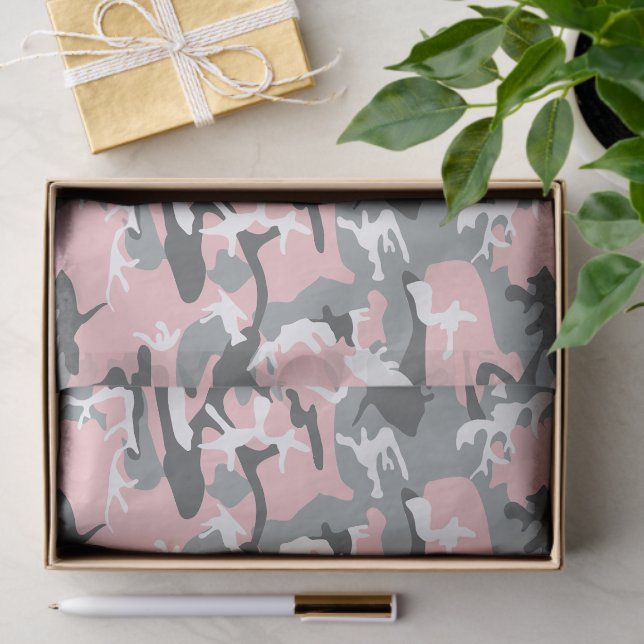 Papel De Seda Camuflaje rosa y gris, ejército, ejército (Regalo )