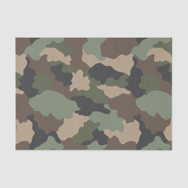 Papel De Seda Camuflar Woodland Camo Ejército Khaki Tan Negro (Anverso)