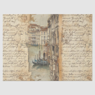 Papel De Seda Canal de Venecia vintage con letra manuscrita
