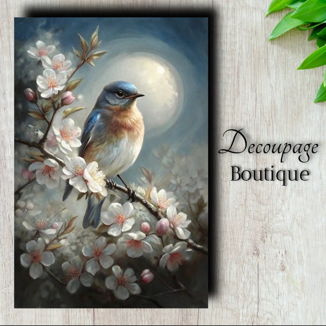 Papel De Seda Canción de Azulillo a la Luz de la Luna 2 (Moonlit Bluebird Song 2 Decoupage Tissue Paper)