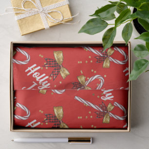 Papel De Seda Candy Cane Holly Jolly Navidades festivos modernos