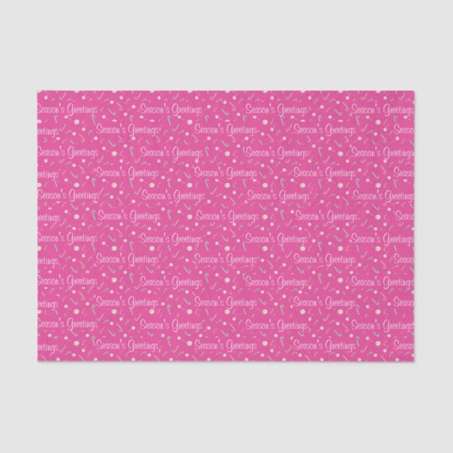 Papel De Seda Candy Canes & Bon Bons Season's Greetings on Pink (Anverso)