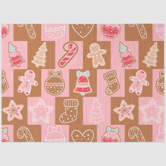 Papel De Seda Candy Canes Gingerbread Hombres Estrellas Navidade (Anverso)
