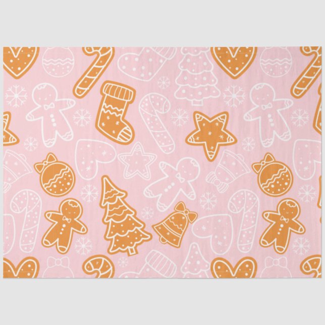 Papel De Seda Candy Canes Gingerbread Hombres Estrellas Navidade (Anverso)